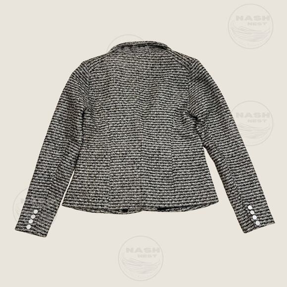 Ecru NWOT Tweed Blazer 10 | Black White Bouclé, Mother of Pearl Buttons, Pockets - Picture 2 of 12